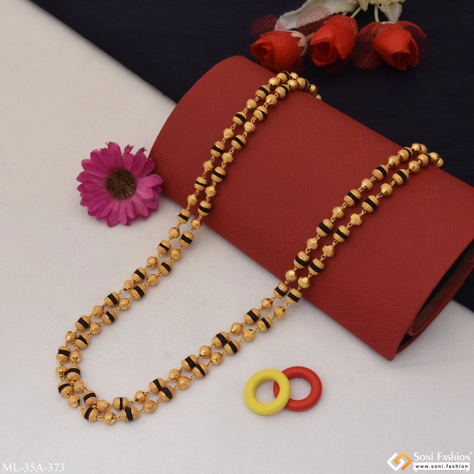 1 Gram Gold Plated 2 Line Latest Design Rudraksha Mala for Men - Style A373 - Image 5
