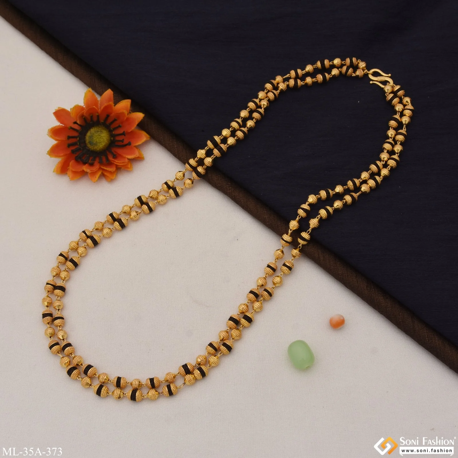 1 Gram Gold Plated 2 Line Latest Design Rudraksha Mala for Men - Style A373 - Image 6