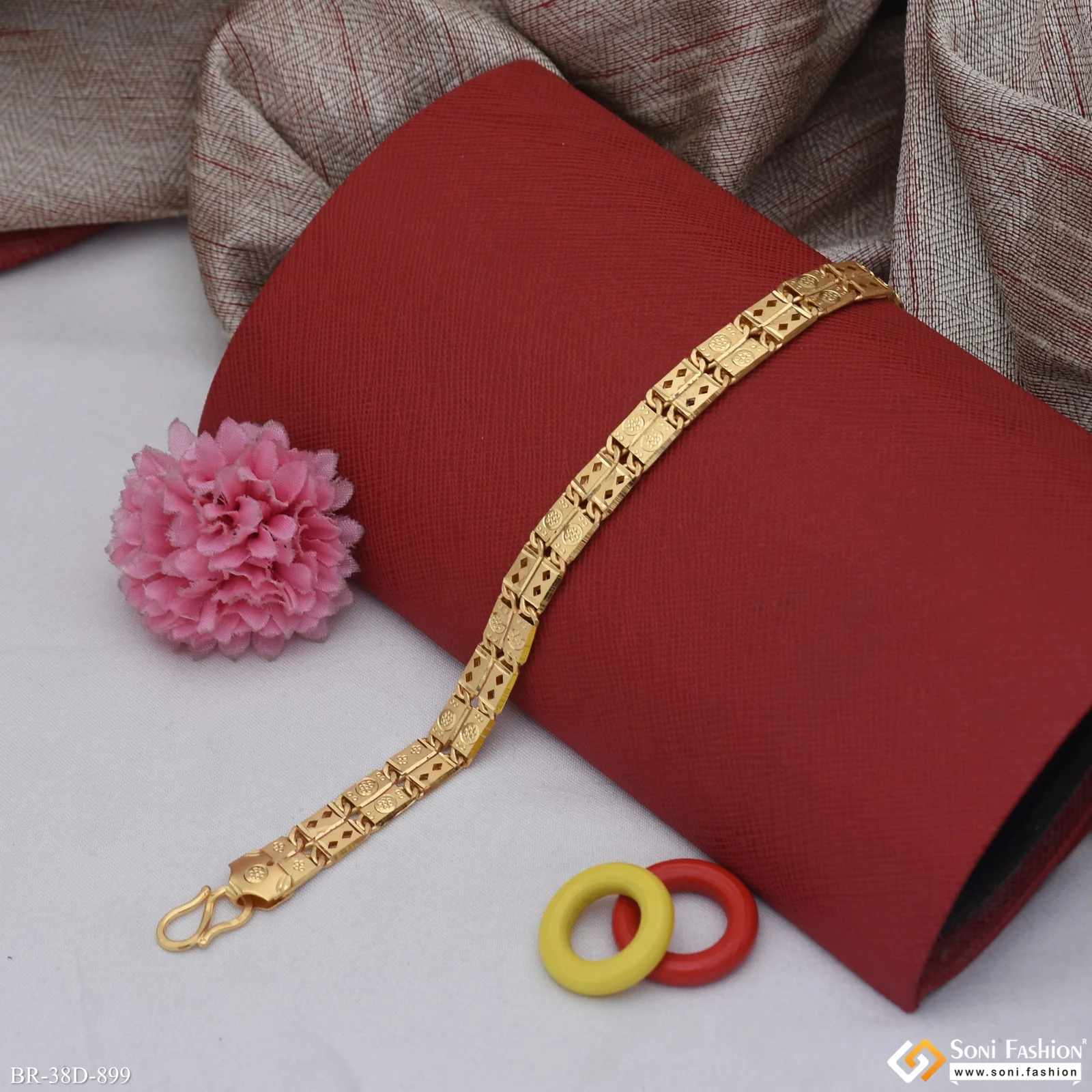 1 Gram Gold Plated 2 Line Nawabi Bracelet for Men - Style D899 - Image 3