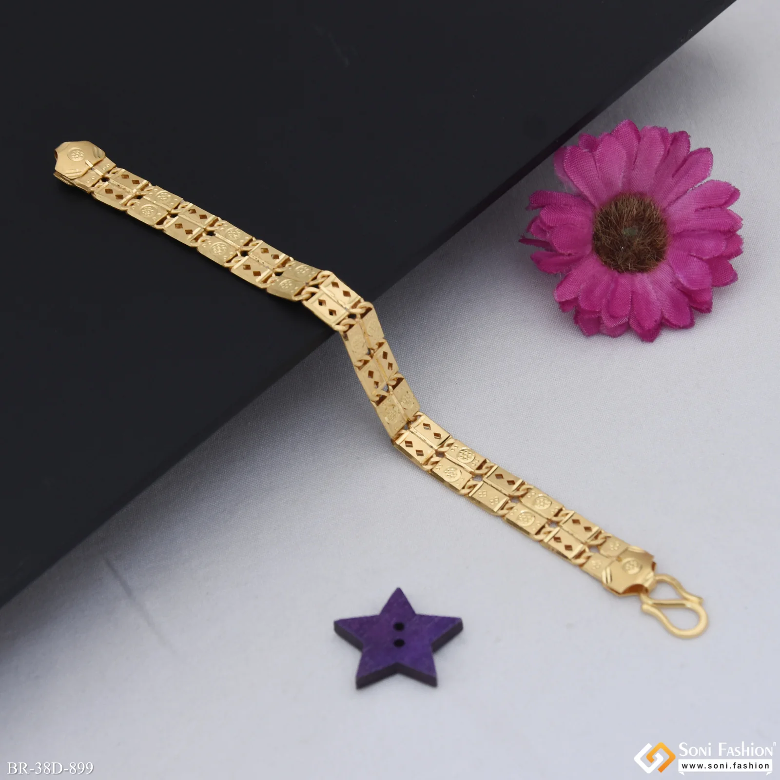 1 Gram Gold Plated 2 Line Nawabi Bracelet for Men - Style D899 - Image 4