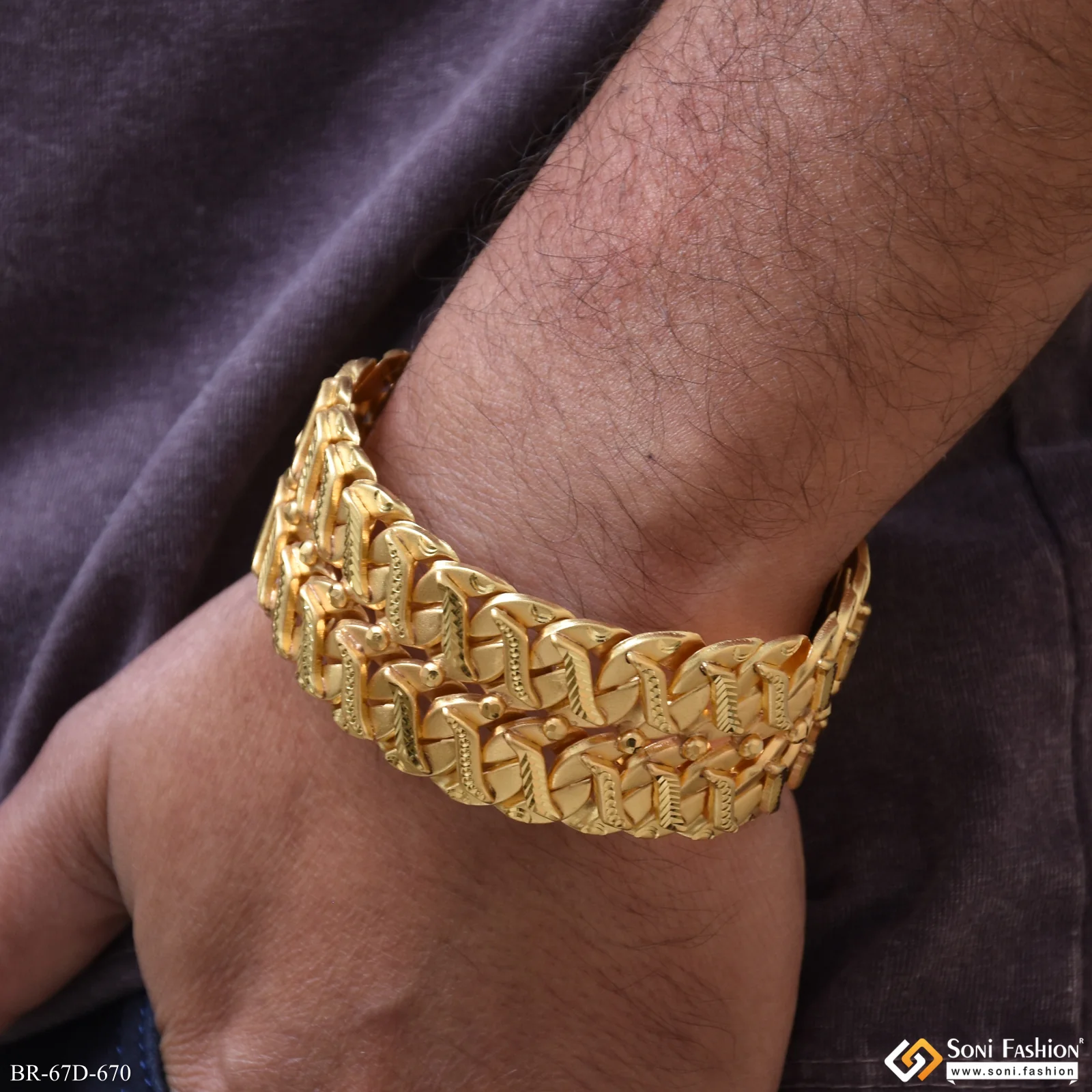 1 Gram Gold Plated 2 Line Pokal Bracelet for Men - Style D670