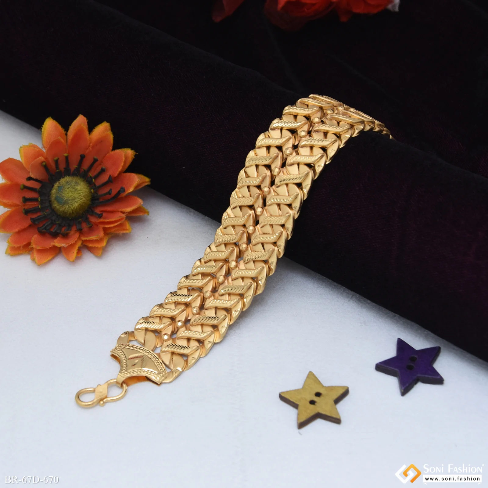 1 Gram Gold Plated 2 Line Pokal Bracelet for Men - Style D670 - Image 2