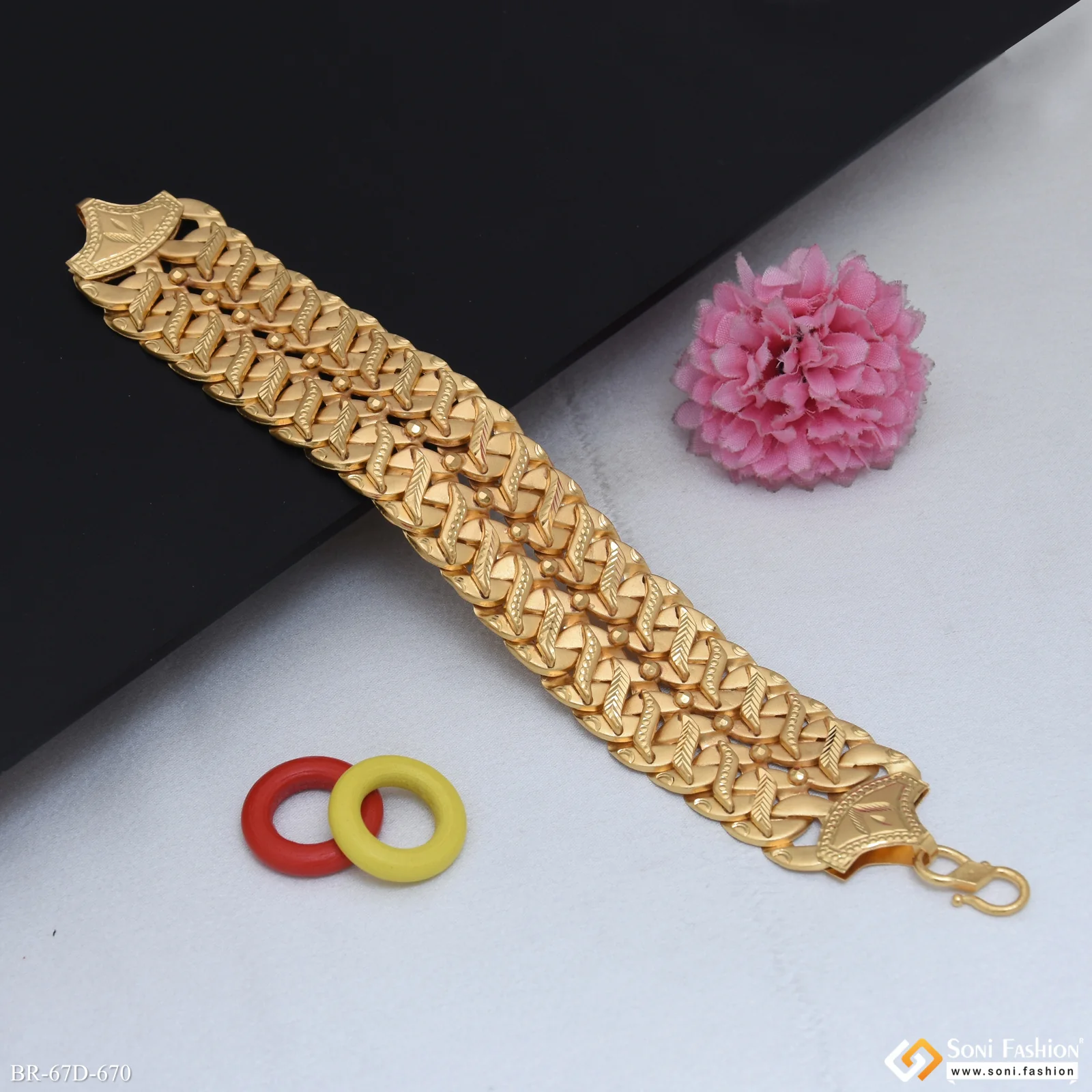 1 Gram Gold Plated 2 Line Pokal Bracelet for Men - Style D670 - Image 3