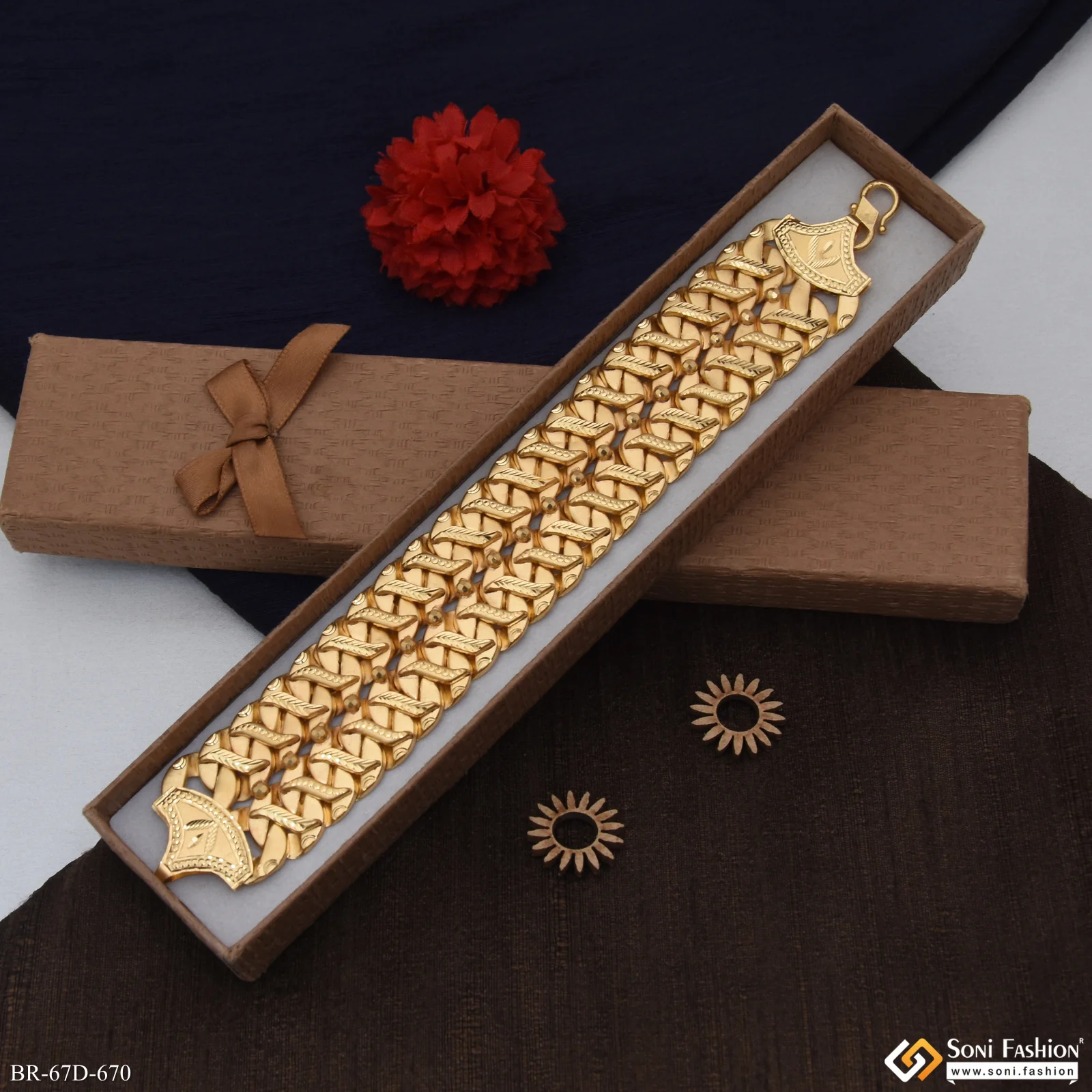 1 Gram Gold Plated 2 Line Pokal Bracelet for Men - Style D670 - Image 5