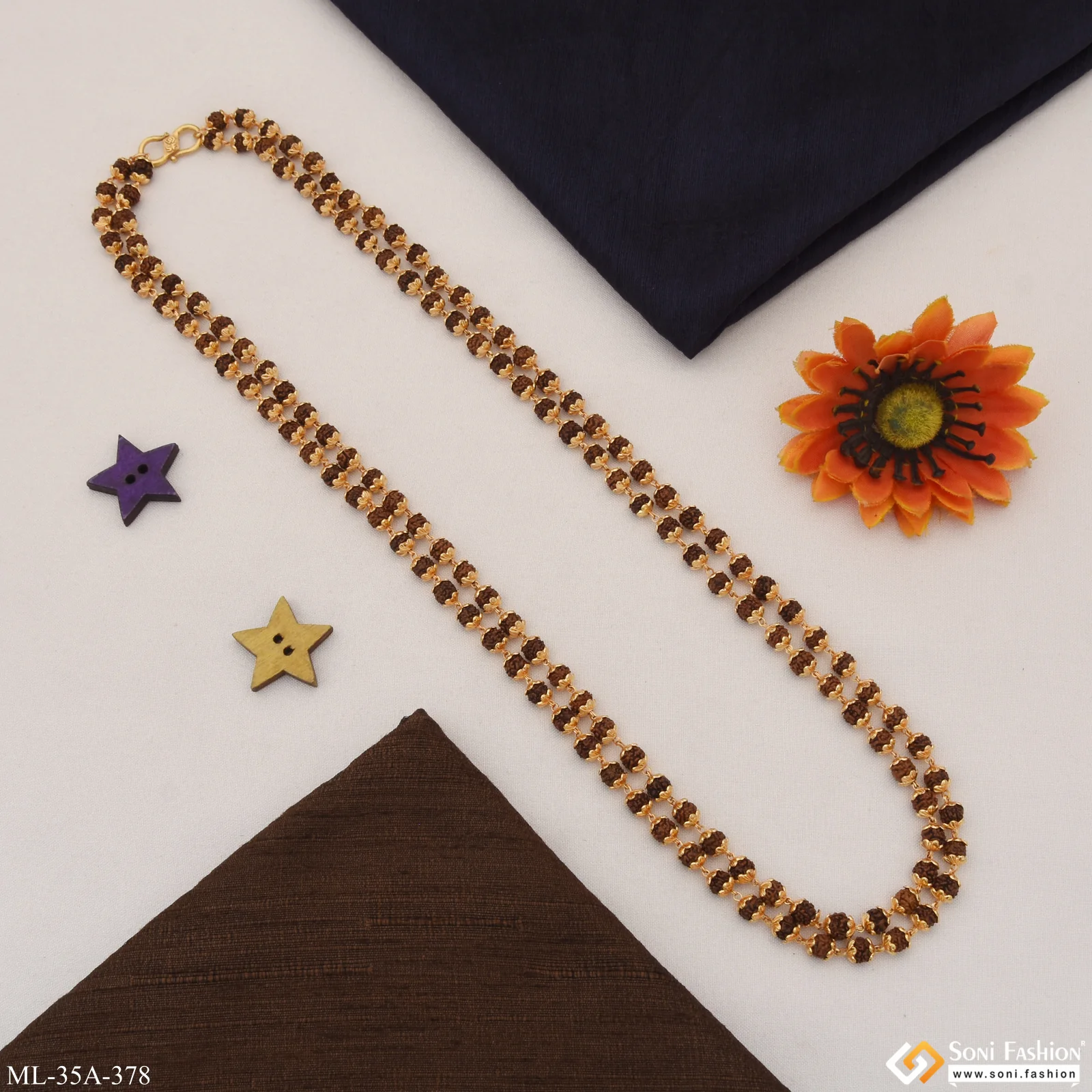1 Gram Gold Plated 2 Line Popular Design Rudraksha Mala for Men - Style A378 - Image 5