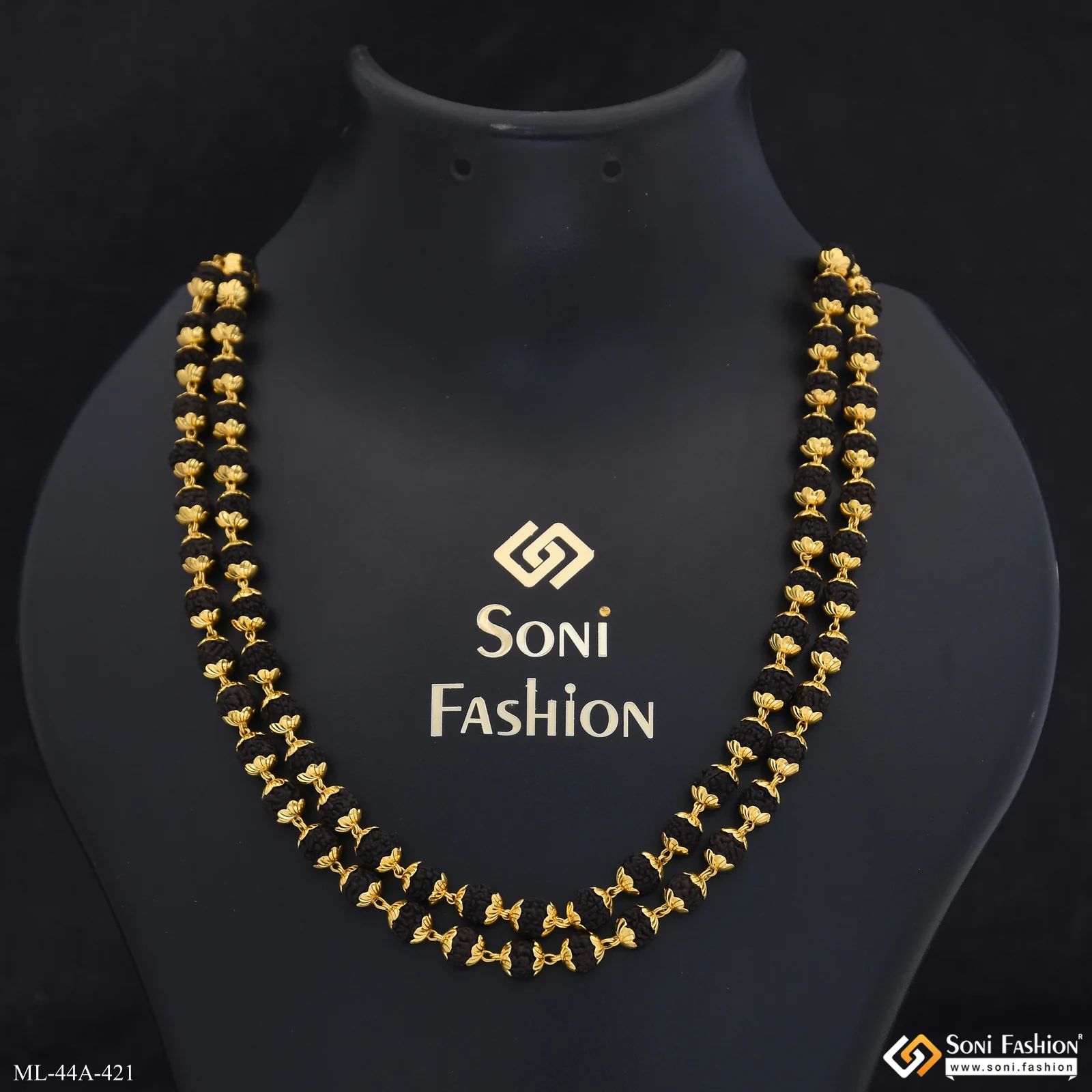 1 Gram Gold Plated 2 Line Rudraksha Mala for Men - Style A421 - Image 5