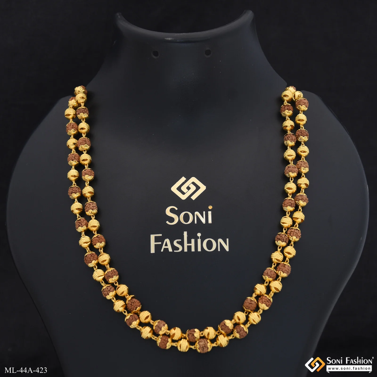 1 Gram Gold Plated 2 Line Rudraksha Mala for Men - Style A423 - Image 5
