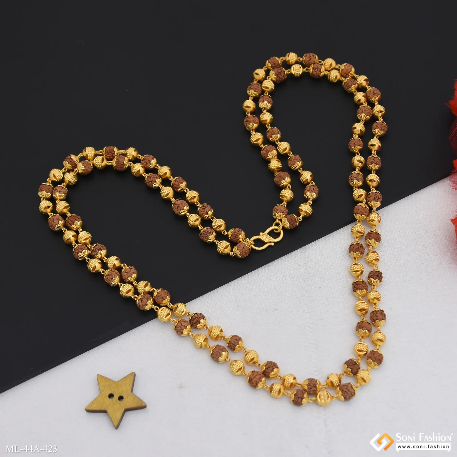1 Gram Gold Plated 2 Line Rudraksha Mala for Men - Style A423 - Image 6