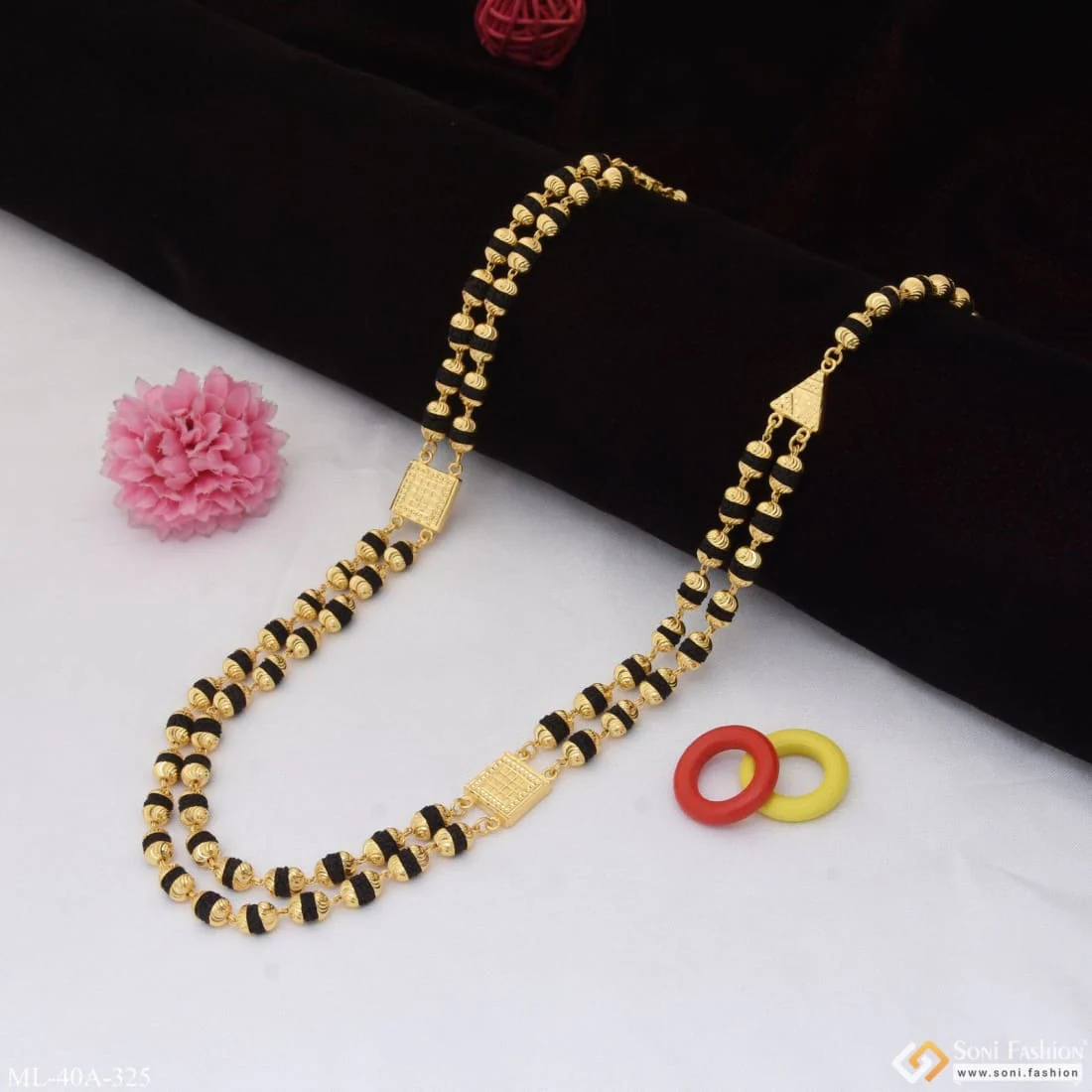 1 Gram Gold Plated 2 Line Sophisticated Design Rudraksha Mala for Men - Style A325 - Image 5
