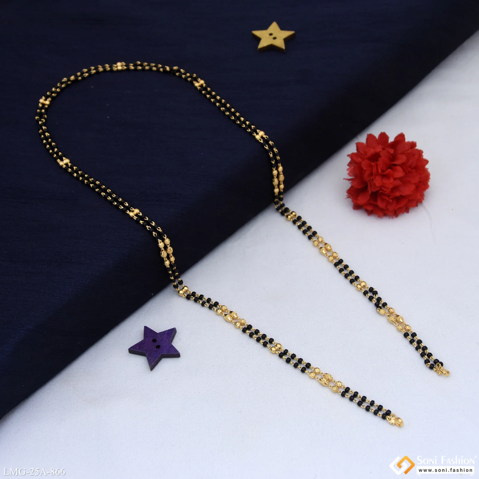 1 Gram Gold Plated 2 Line Sparkling Design Mangalsutra Dori for Women - Style A866 - Image 5