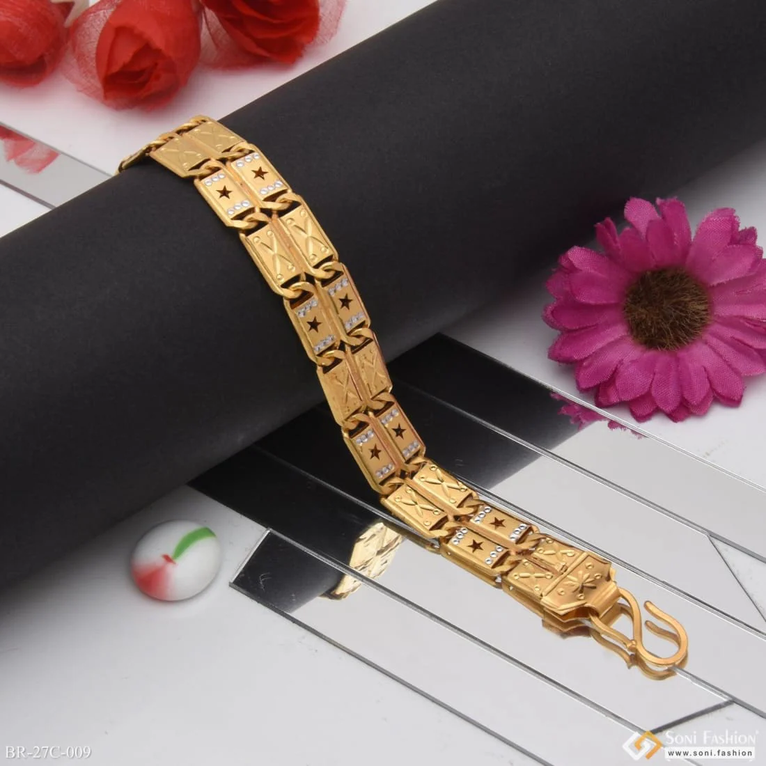 1 Gram Gold Plated 2 Line Star Finely Detailed Design Nawabi Bracelet - Style C009 - Image 5