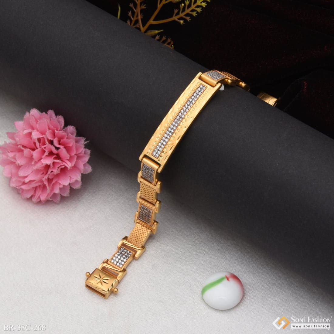 1 Gram Gold Plated 2 Line with Diamond Best Quality Bracelet for Men - Style C268 - Image 3