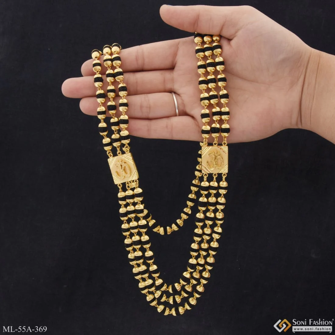 1 Gram Gold Plated 3 Line Best Quality Rudraksha Mala for Men - Style A369