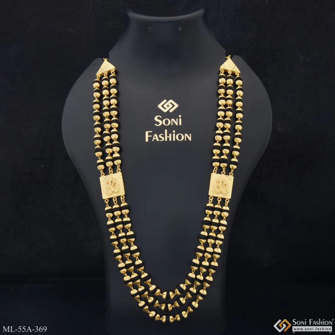 1 Gram Gold Plated 3 Line Best Quality Rudraksha Mala for Men - Style A369 - Image 2