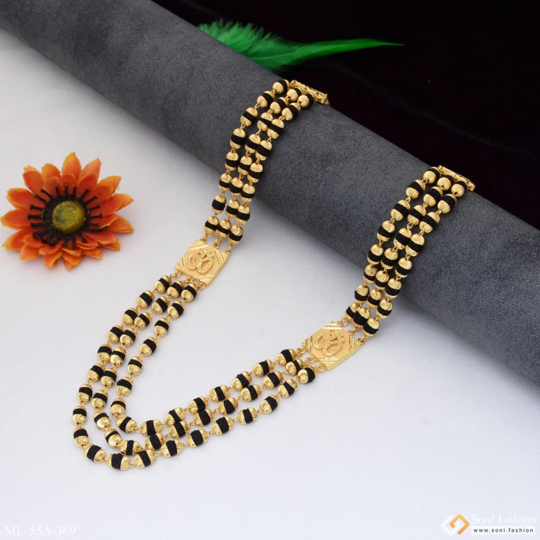 1 Gram Gold Plated 3 Line Best Quality Rudraksha Mala for Men - Style A369 - Image 3