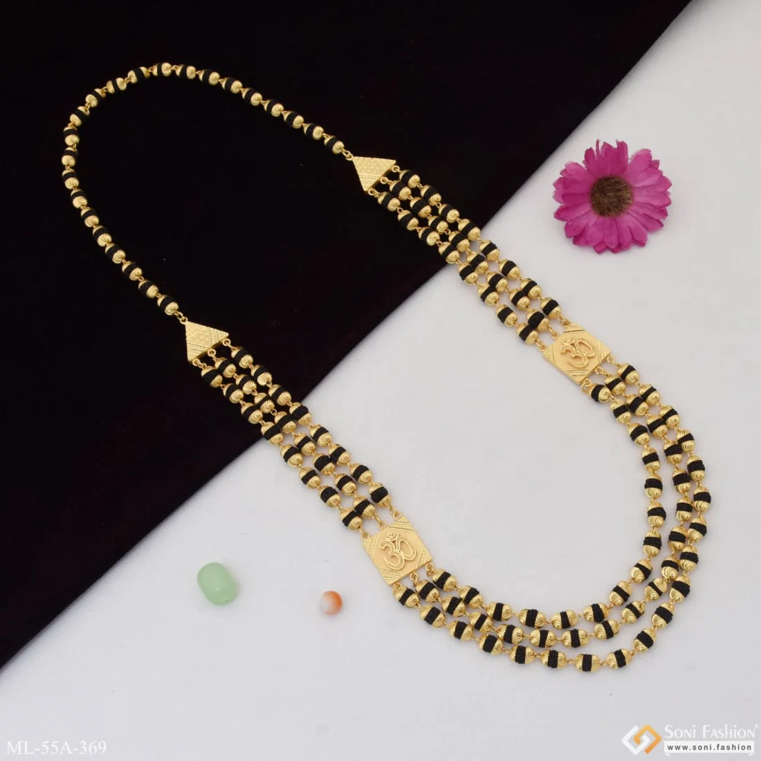 1 Gram Gold Plated 3 Line Best Quality Rudraksha Mala for Men - Style A369 - Image 4