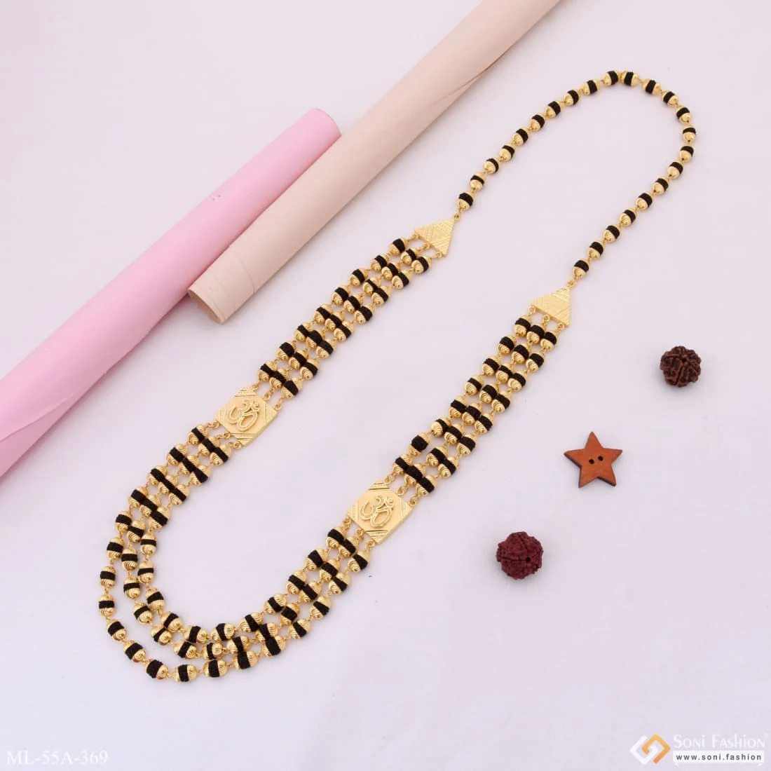 1 Gram Gold Plated 3 Line Best Quality Rudraksha Mala for Men - Style A369 - Image 5