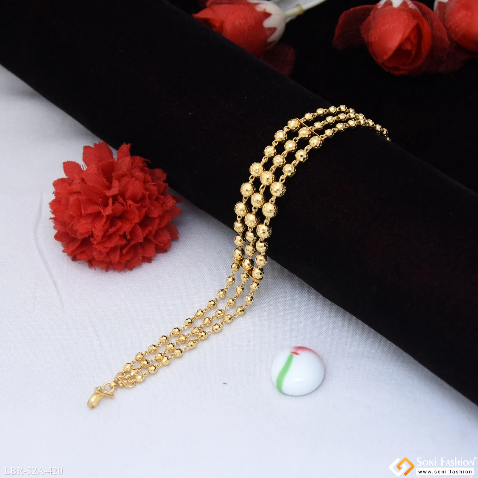 1 Gram Gold Plated 3 Line Brass Beaded Bracelet for Ladies - Style A420 - Image 3
