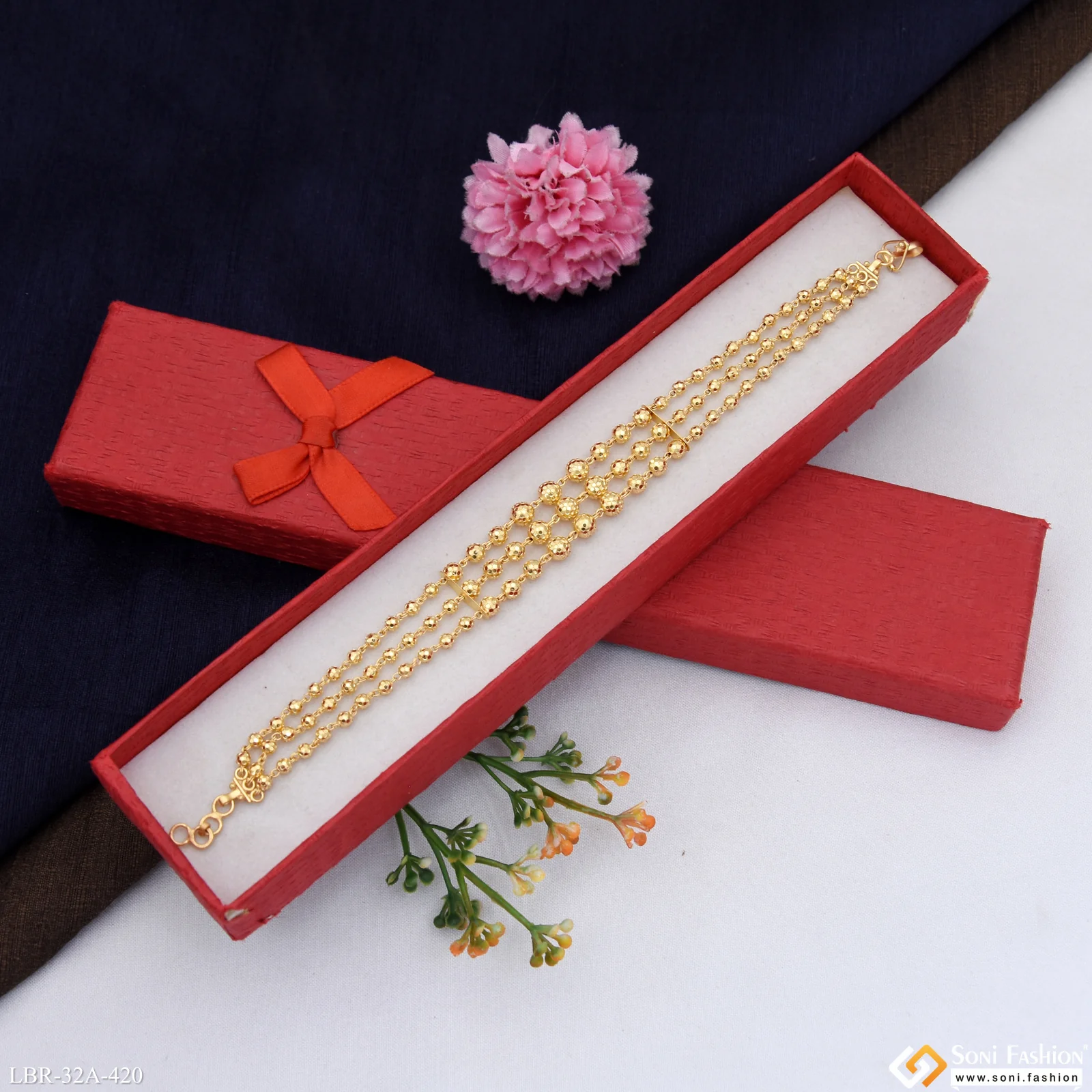 1 Gram Gold Plated 3 Line Brass Beaded Bracelet for Ladies - Style A420 - Image 4