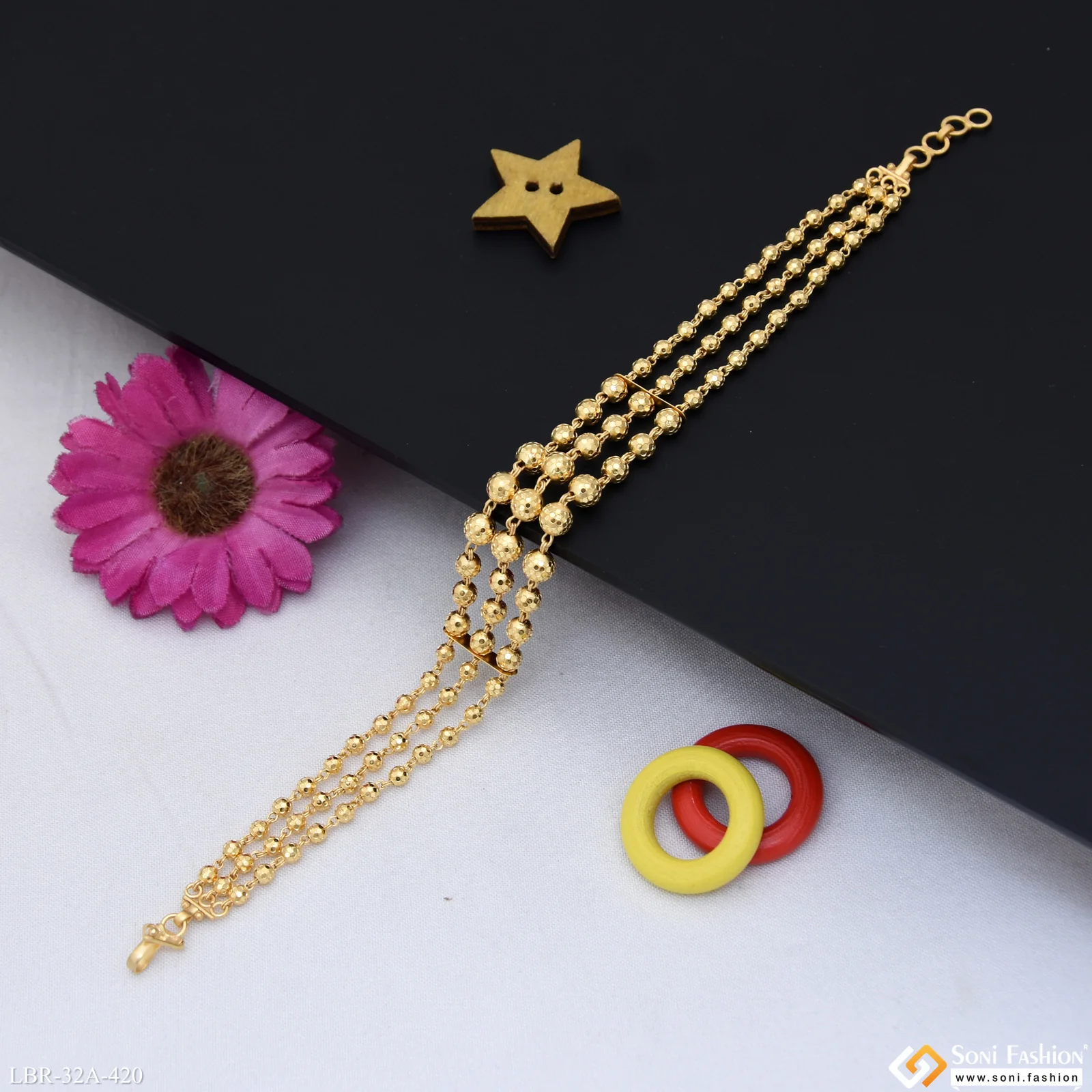 1 Gram Gold Plated 3 Line Brass Beaded Bracelet for Ladies - Style A420 - Image 5