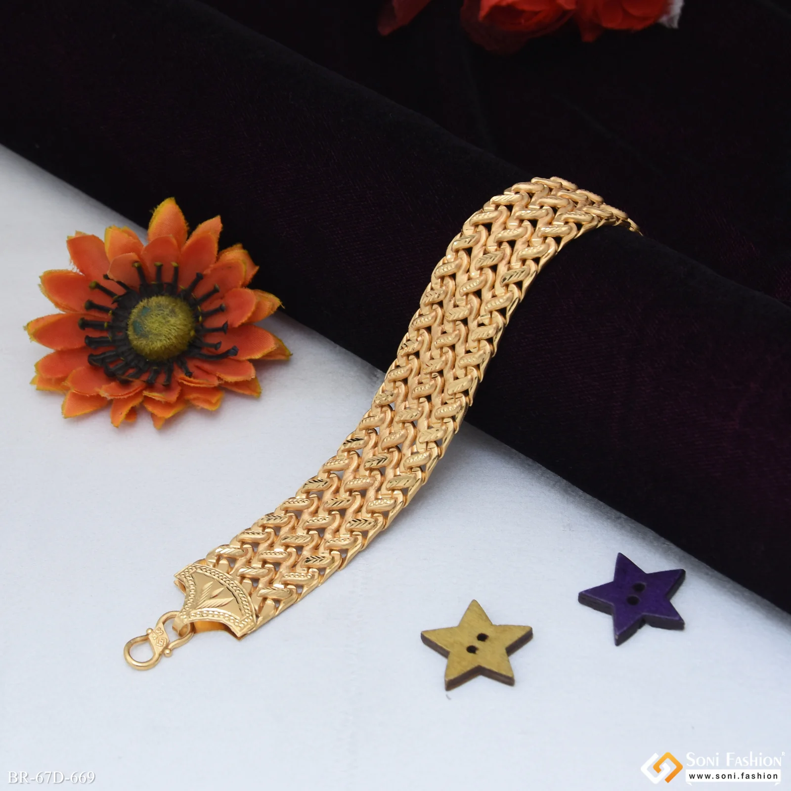 1 Gram Gold Plated 3 Line New Style Pokal Bracelet for Men - Style D669 - Image 2
