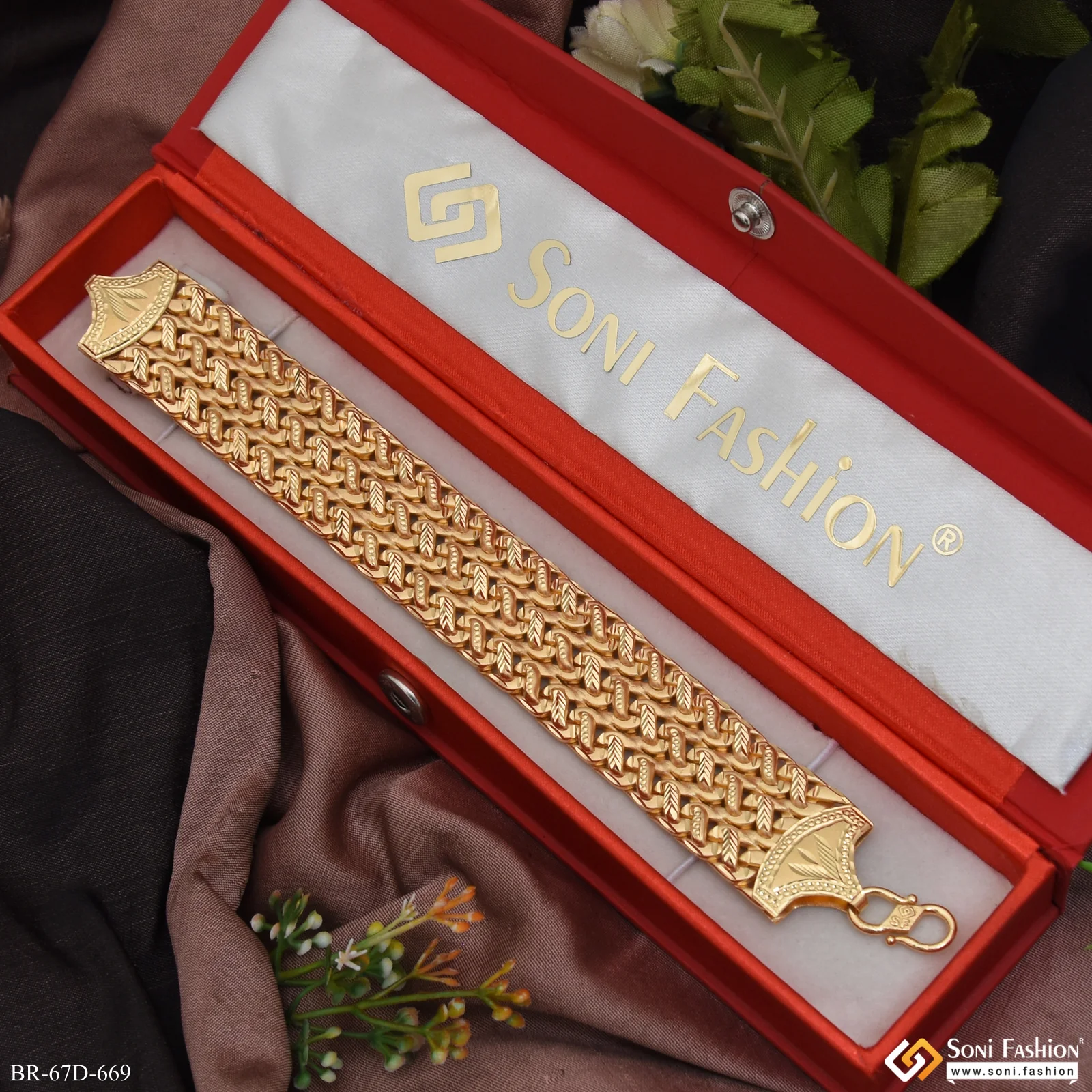 1 Gram Gold Plated 3 Line New Style Pokal Bracelet for Men - Style D669 - Image 4