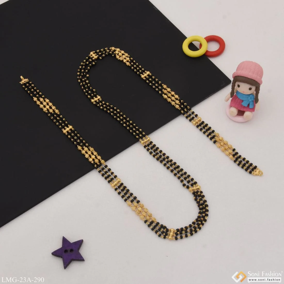1 Gram Gold Plated 3 Line Sparkling Design Mangalsutra Dori For Women - Style A290 - Image 6