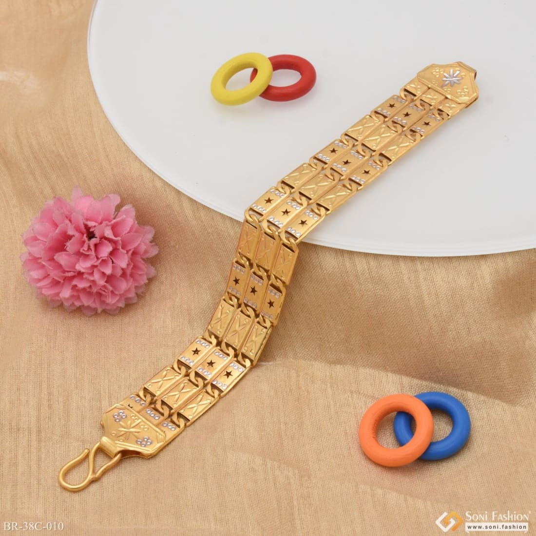 1 Gram Gold Plated 3 Line Star Sophisticated Design Nawabi Bracelet - Style C010 - Image 5