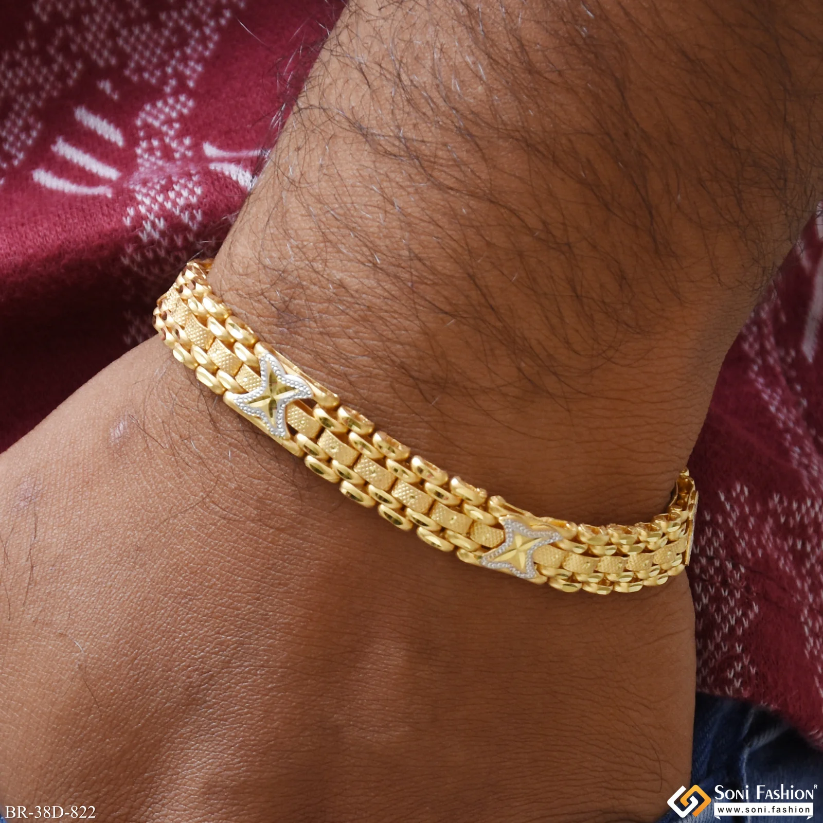 1 Gram Gold Plated Amazing Design Box Bracelet for Men - Style D822