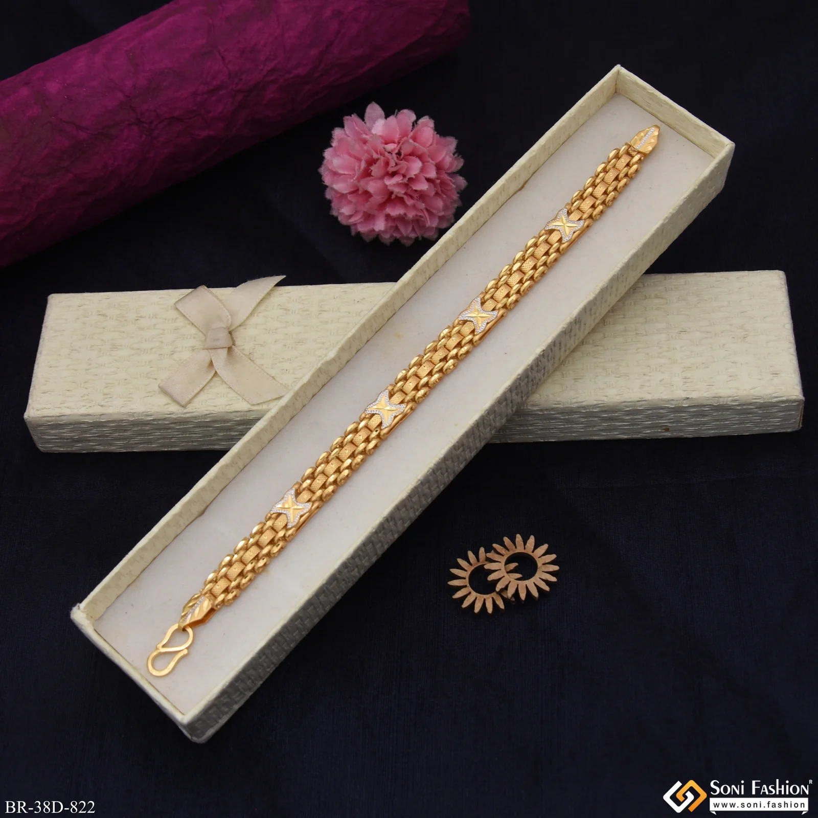 1 Gram Gold Plated Amazing Design Box Bracelet for Men - Style D822 - Image 5