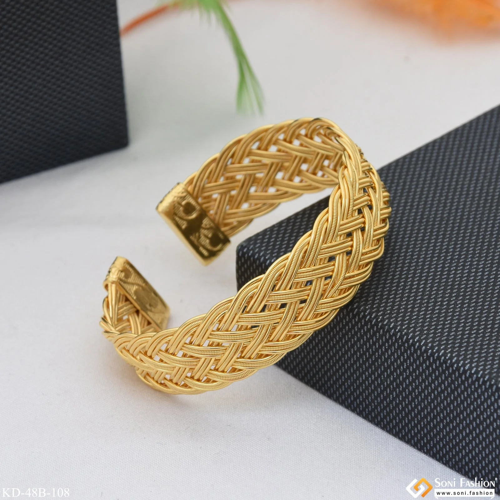 1 Gram Gold Plated Amazing Design Bracelet Kada for Men - Style B108 - Image 3