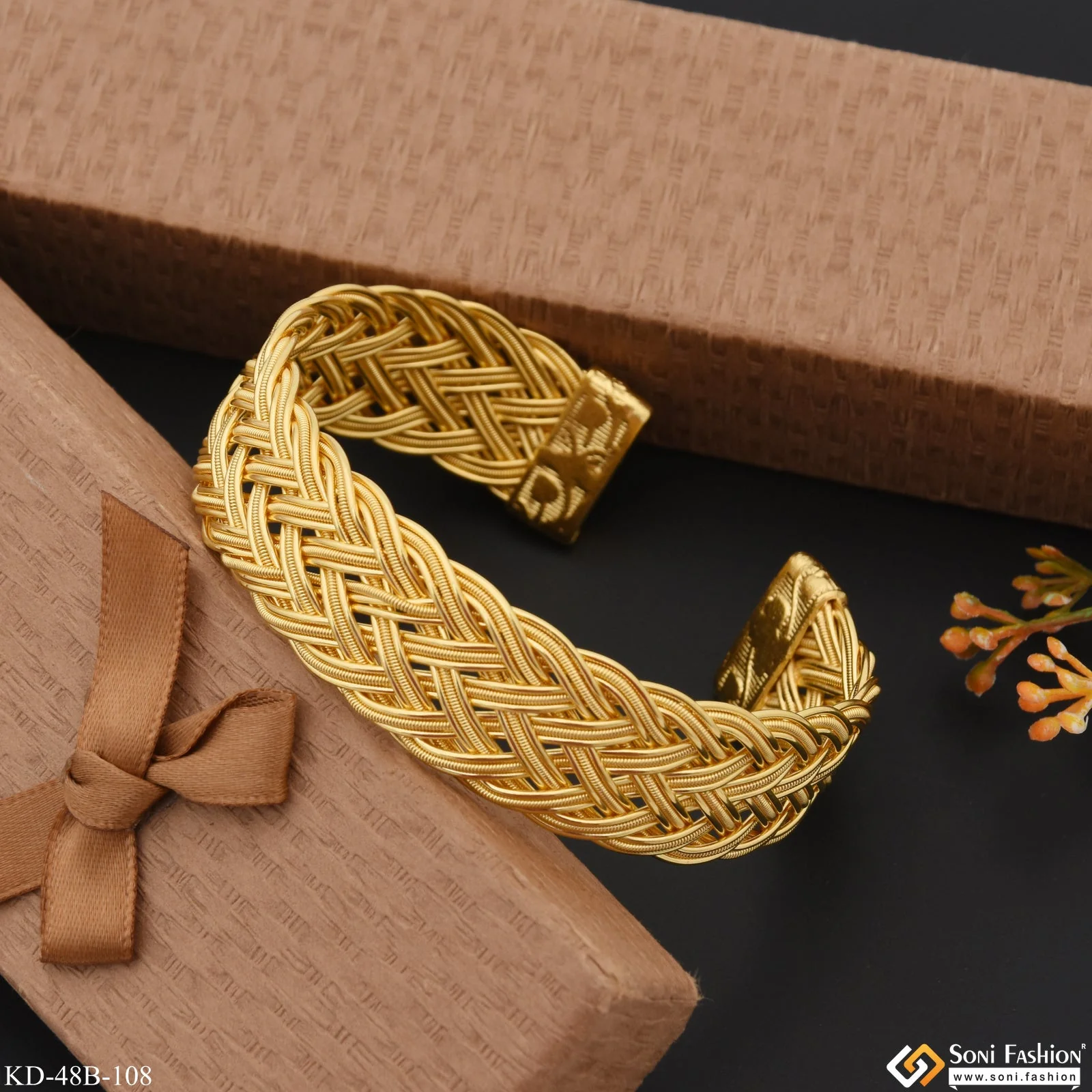 1 Gram Gold Plated Amazing Design Bracelet Kada for Men - Style B108 - Image 4