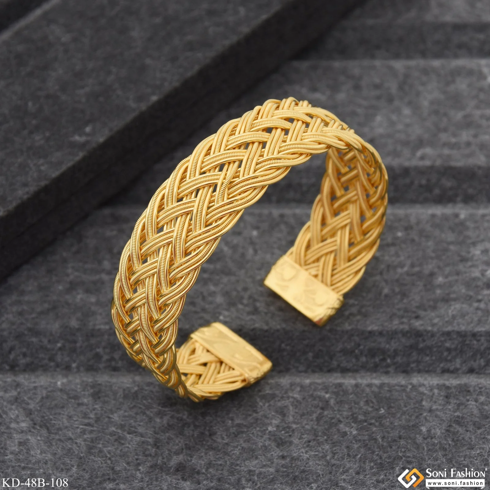 1 Gram Gold Plated Amazing Design Bracelet Kada for Men - Style B108 - Image 5