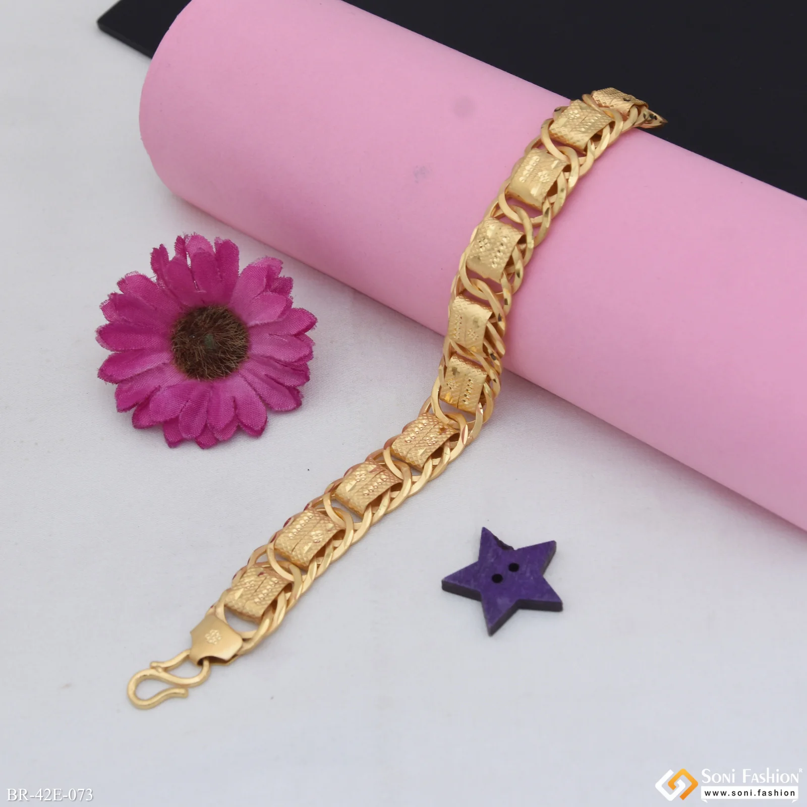 1 Gram Gold Plated Amazing Design Link Bracelet for Men - Style E073 - Image 3