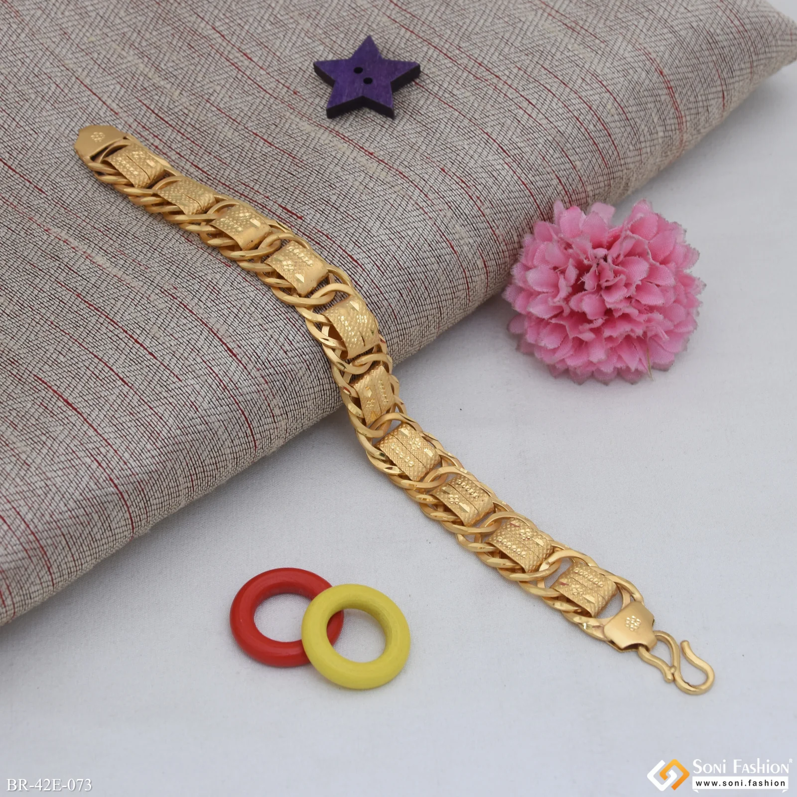 1 Gram Gold Plated Amazing Design Link Bracelet for Men - Style E073 - Image 4
