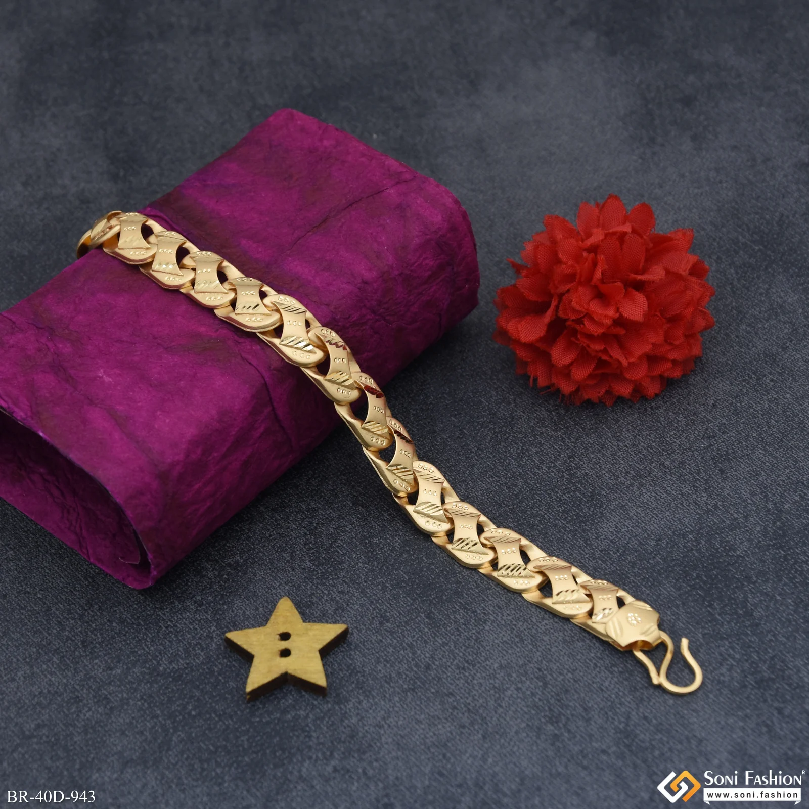 1 Gram Gold Plated Amazing Design Pokal Bracelet for Men - Style D943 - Image 4