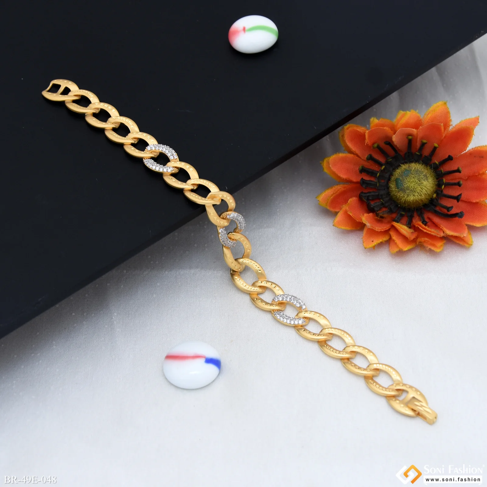 1 Gram Gold Plated Antique Design Link Bracelet for Men - Style E048 - Image 3