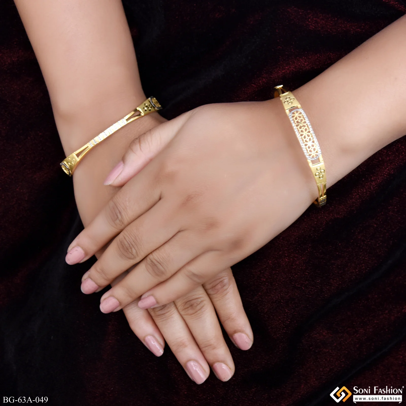 1 Gram Gold Plated Artisanal Design Bangles for Ladies - Style A049 - Image 2