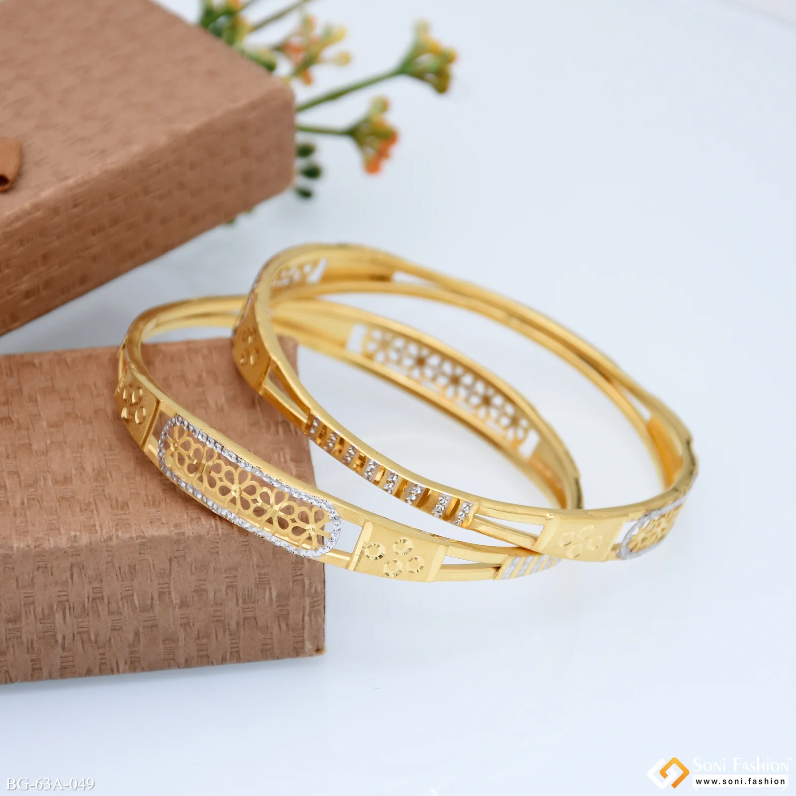 1 Gram Gold Plated Artisanal Design Bangles for Ladies - Style A049 - Image 4