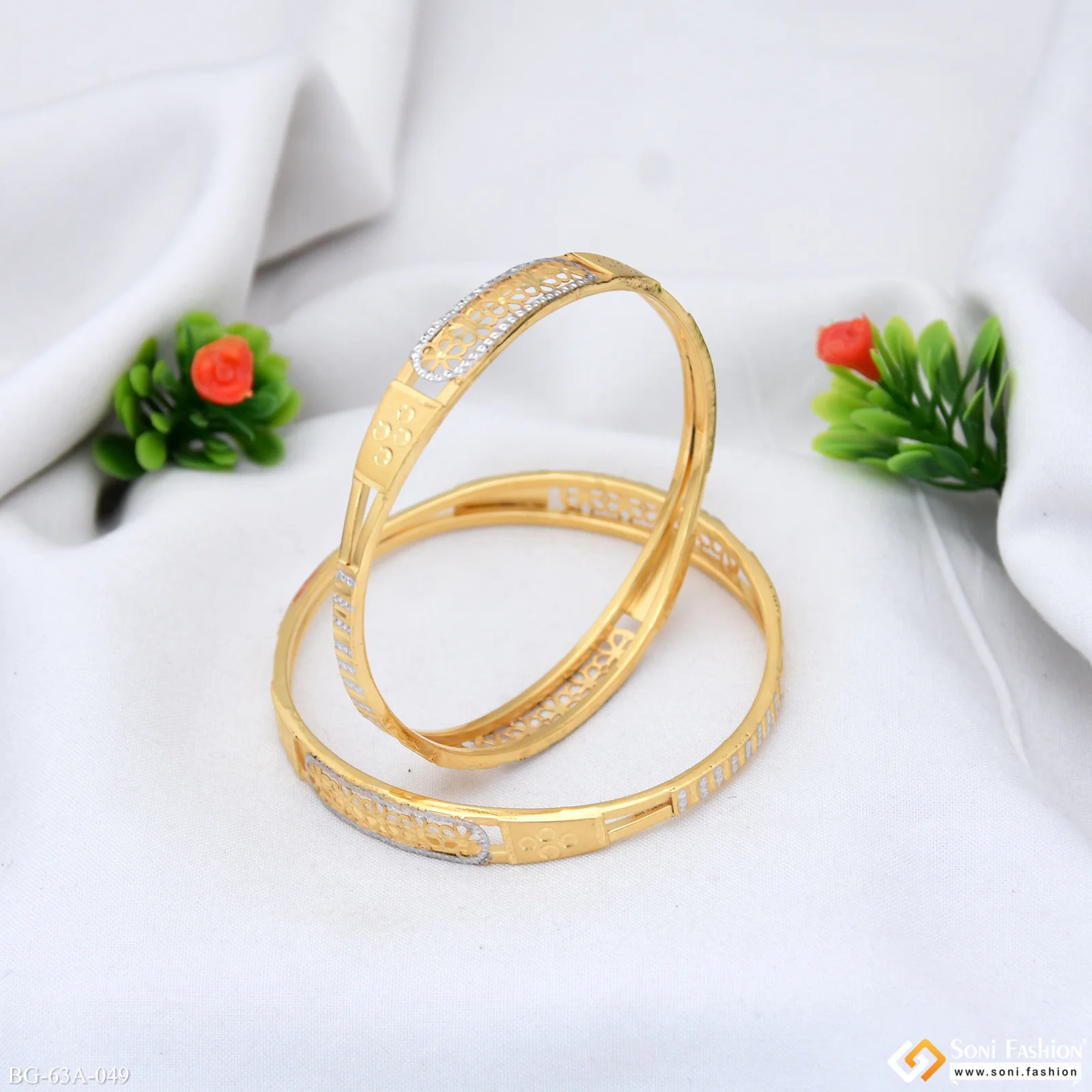 1 Gram Gold Plated Artisanal Design Bangles for Ladies - Style A049 - Image 5