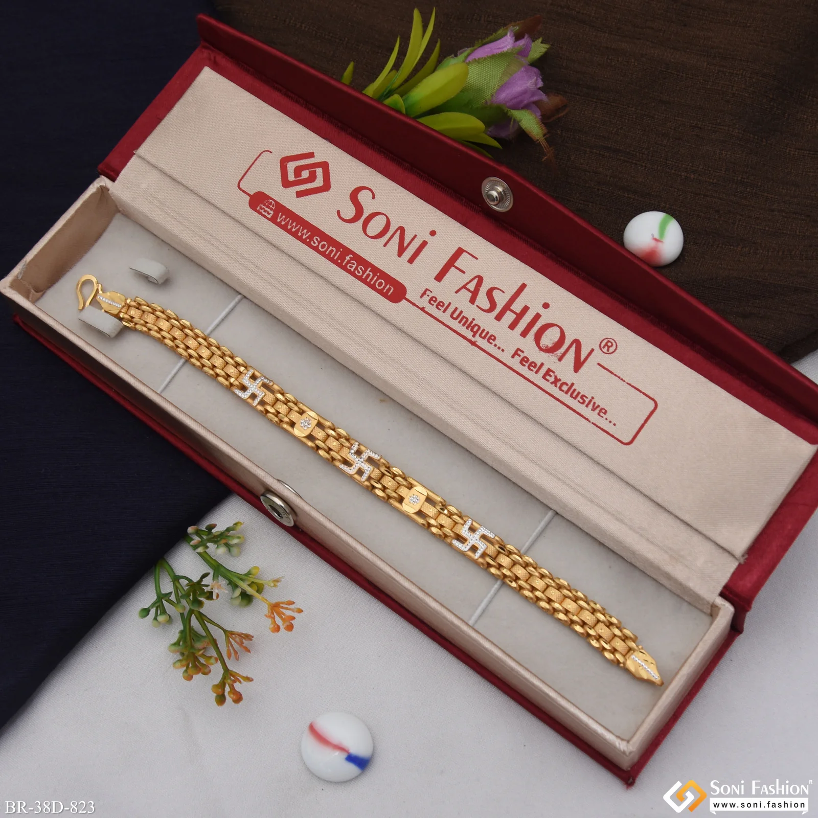 1 Gram Gold Plated Artisanal Design Box Bracelet for Men - Style D823 - Image 2