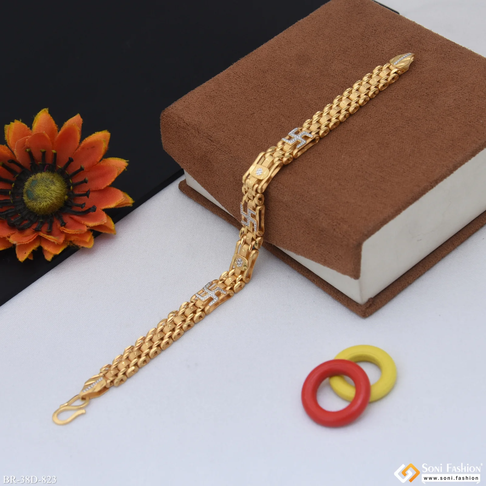 1 Gram Gold Plated Artisanal Design Box Bracelet for Men - Style D823 - Image 3