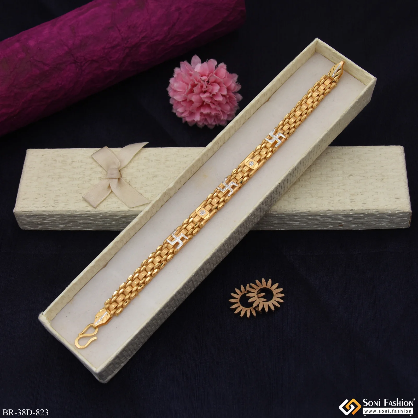 1 Gram Gold Plated Artisanal Design Box Bracelet for Men - Style D823 - Image 5