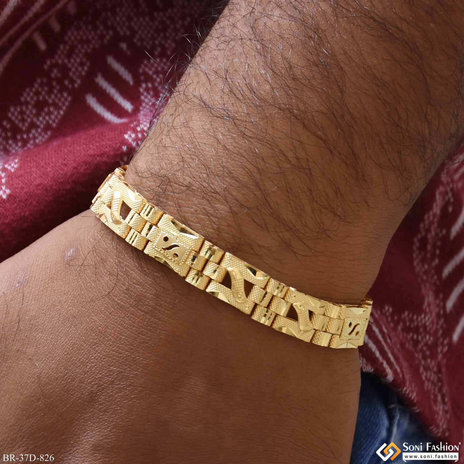 1 Gram Gold Plated Artisanal Design Box Bracelet for Men - Style D826