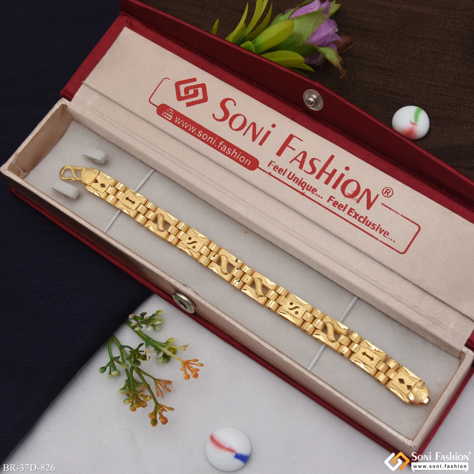 1 Gram Gold Plated Artisanal Design Box Bracelet for Men - Style D826 - Image 2