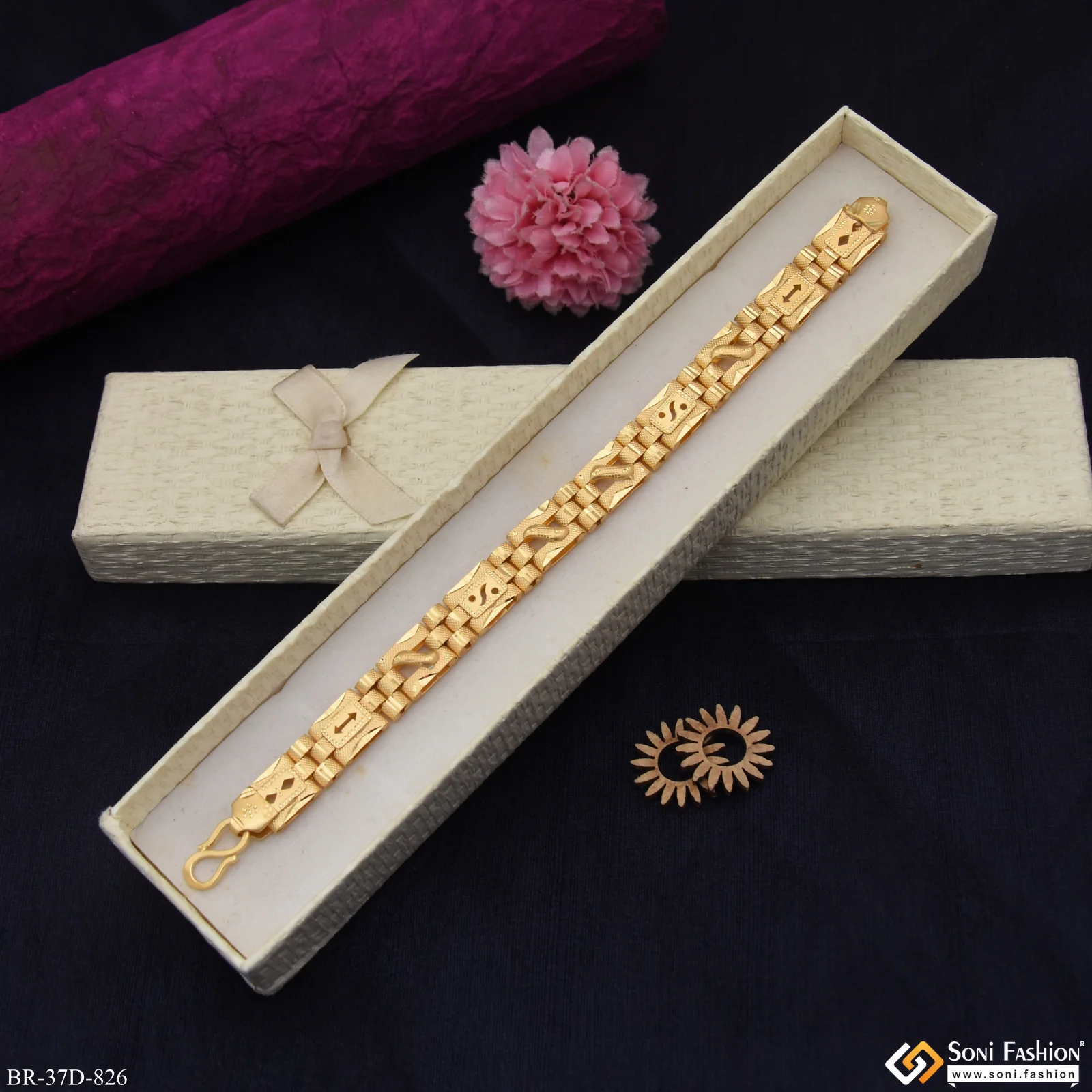 1 Gram Gold Plated Artisanal Design Box Bracelet for Men - Style D826 - Image 5
