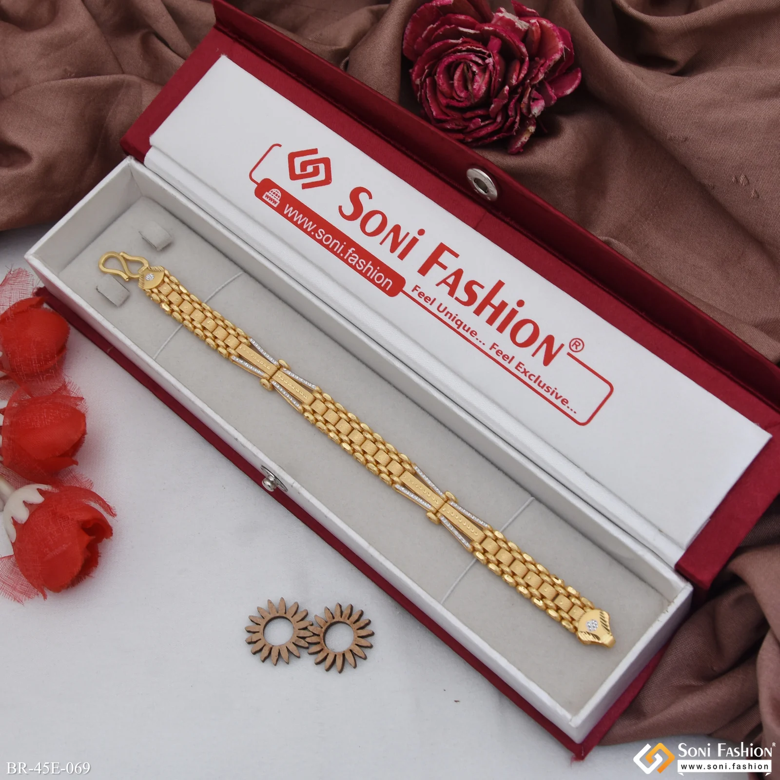 1 Gram Gold Plated Artisanal Design Box Bracelet for Men - Style E069 - Image 2