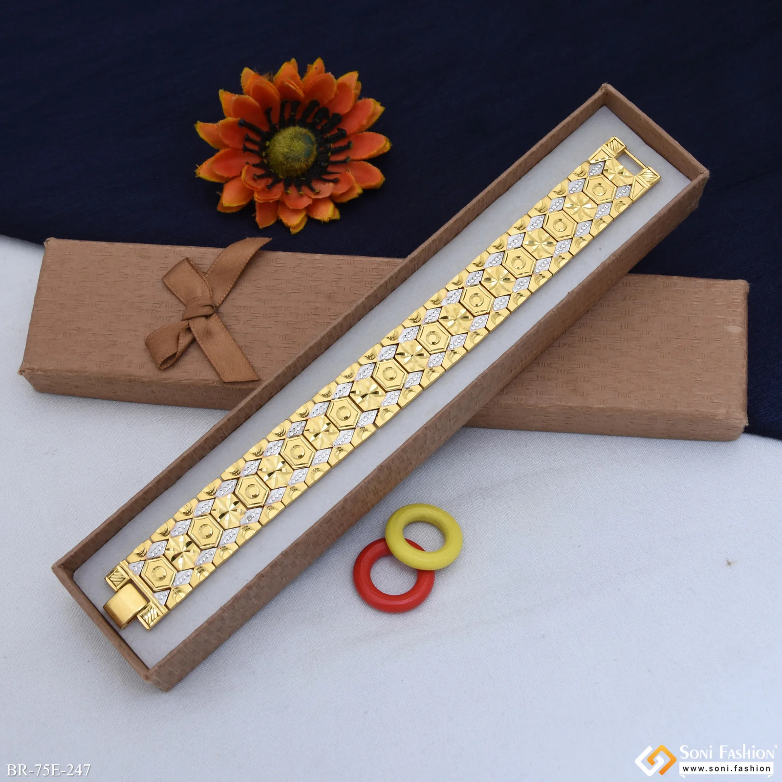 1 Gram Gold Plated Artisanal Design Bracelet for Men - Style E247 - Image 6