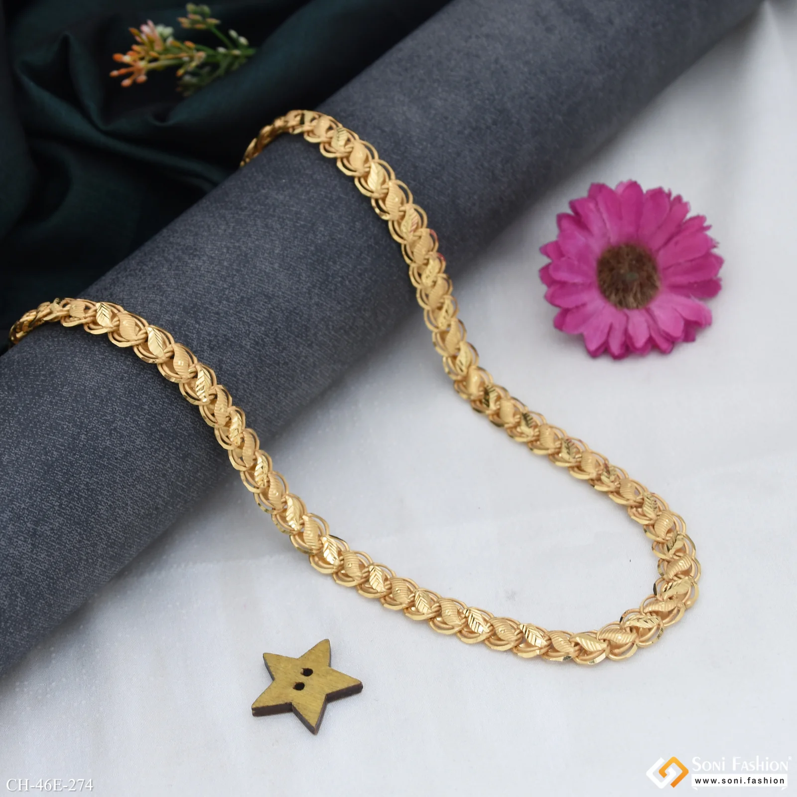 1 Gram Gold Plated Artisanal Design Kohli Chain for Men - Style E274 - Image 5