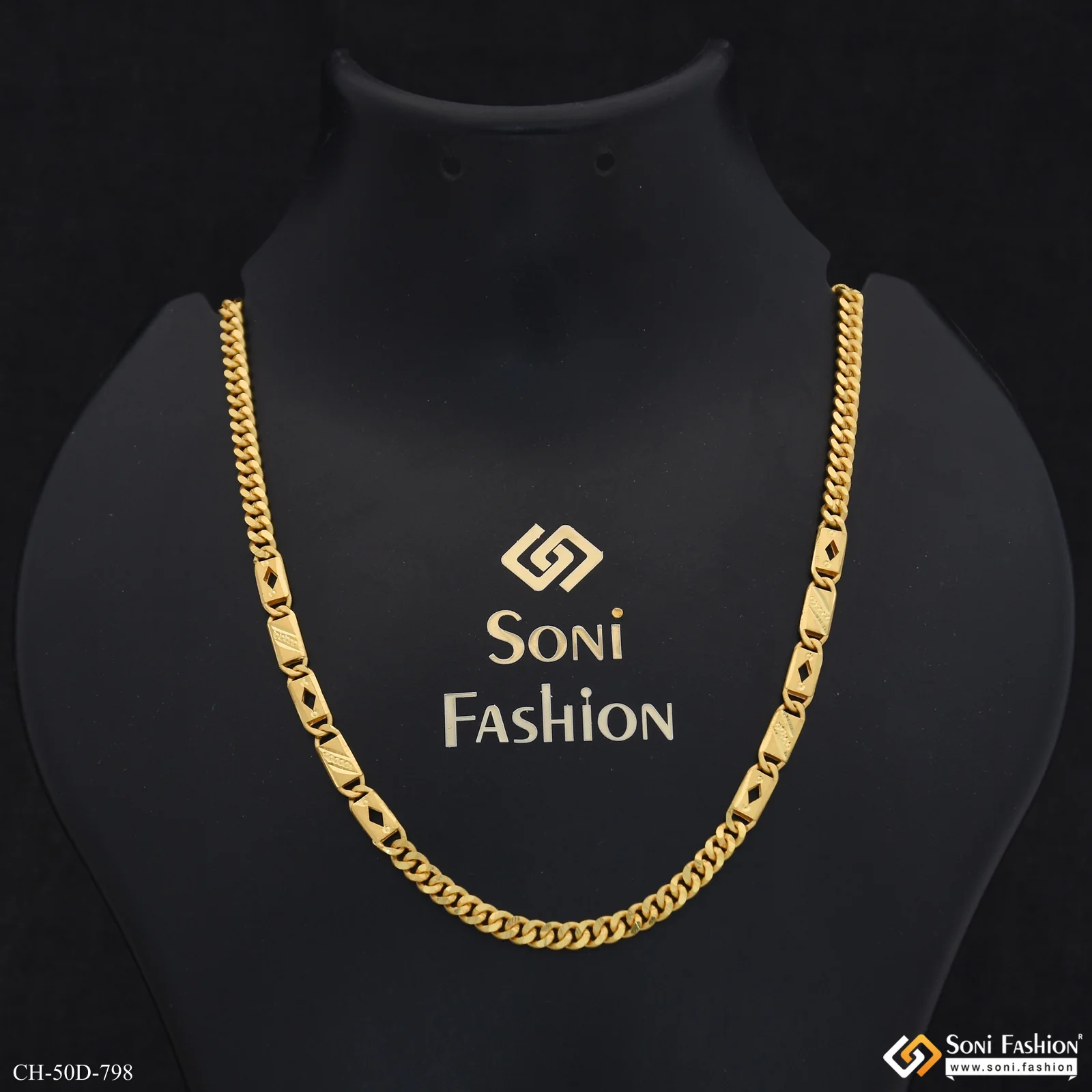 1 Gram Gold Plated Artisanal Design Linked Nawabi Chain for Men - Style D798